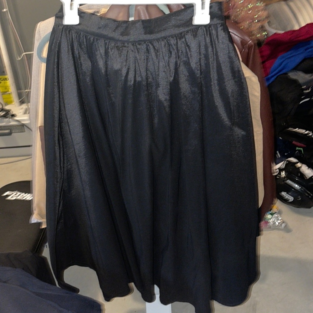 Black Shiny Tea Length Skirt